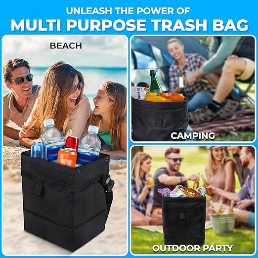 EcoNour Foldable Car Trash Bag Hanging, Garbage Bag and Waterproof Trash Can for Car, Leakproof Trash Can, SUV and Truck Seat Backs, Home, Office - Holds 2.5 Gallons (Black)