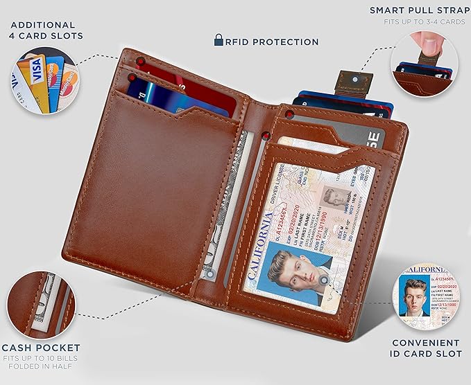 SERMAN BRANDS - Wallets for Men Slim Mens leather RFID Blocking Minimalist Card Front Pocket Bifold Travel Thin