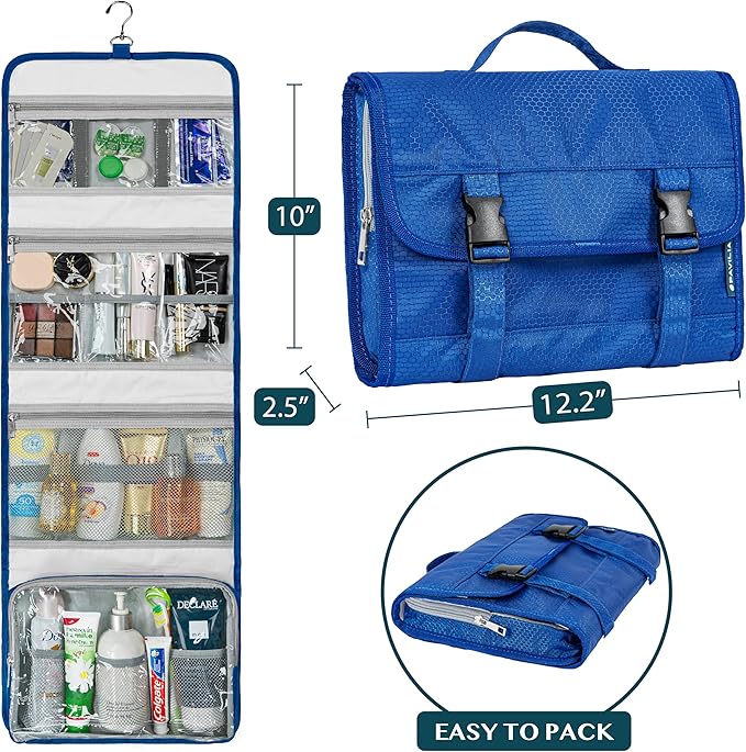 PAVILIA Travel Hanging Toiletry Bag for Women Men, Large Capacity Makeup Bag Kit, Waterproof Cosmetic Storage Organizer Case for Bathroom Shower