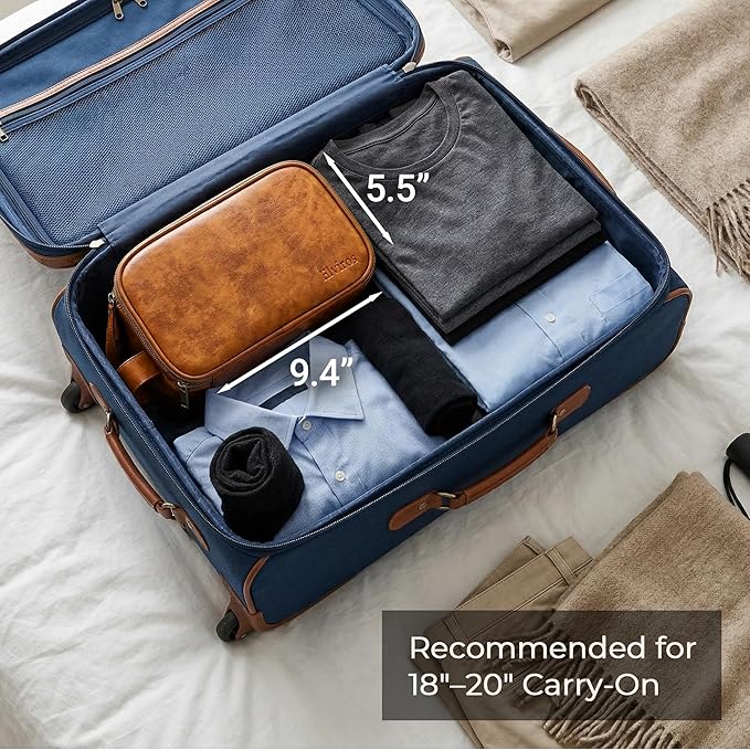 Elviros Travel Toiletry Bag for Men, Shaving Dopp Kit Water-resistant Bathroom Small Toiletries Organizer PU Leather Cosmetic Bags