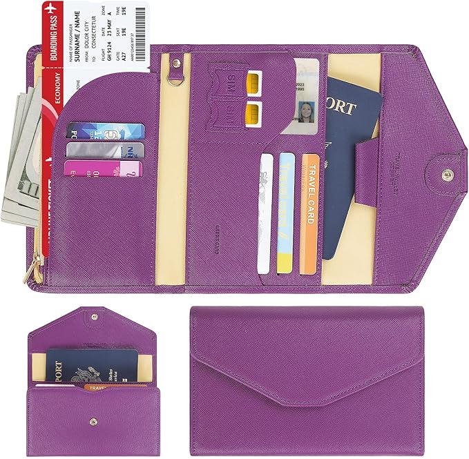 ZOPPEN Mulit-purpose Rfid Blocking Passport Holder Travel Wallet (Ver.4) Passport and Vaccine Card Holder ComboTri-fold Document Organizer Travel Essentials