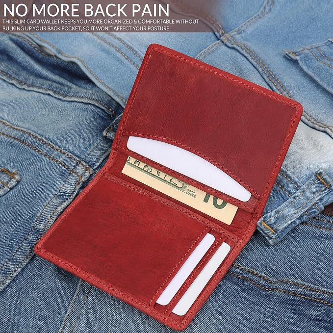 FOXHACKLE Full Grain Leather Credit Card Holder for Men and Women, Slim Bifold RFID Blocking Wallet, Thin Front Pocket Minimalist Wallet, Small Card Case.