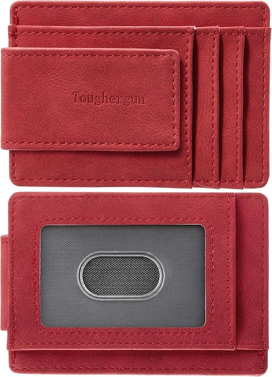 Toughergun Slim Wallet for Men RFID Blocking Money Clip, Minimalist Front Pocket Credit Card Holder, Magnetic Thin Mens Wallets with ID Window