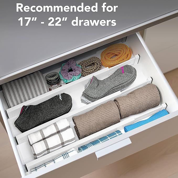 Homemaid Living Bamboo Drawer Dividers, Adjustable & Expandable, 4 Pack, White, Kitchen, Bathroom & Office Drawer Organizer (4pk)
