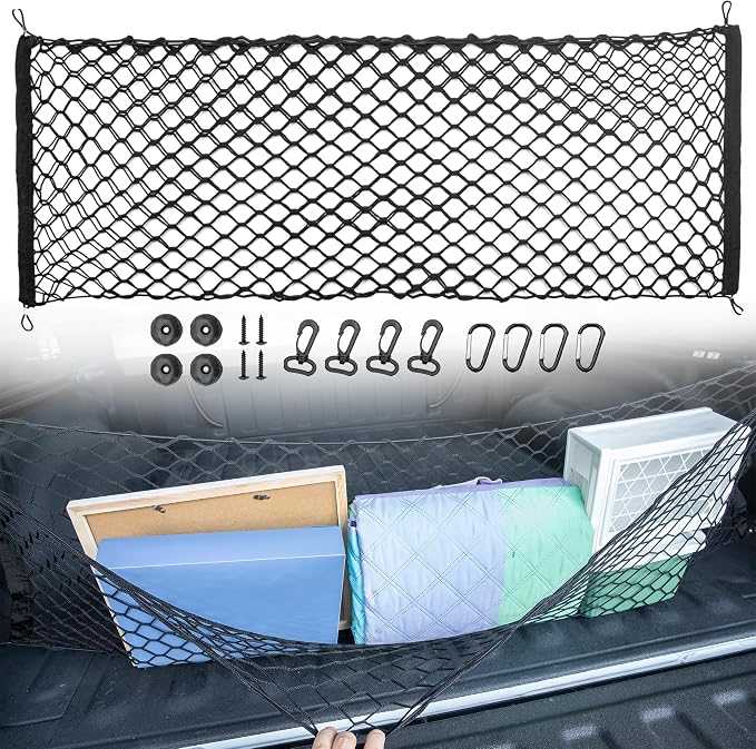 RED WOLF Truck Bed Cargo Net for Pickup Truck Bed Elastic Car Rear Trunk Cargo Storage Net 51''×18'' Envelope Style Mesh Cargo Net for GM Silverado Sierra,Ford F150