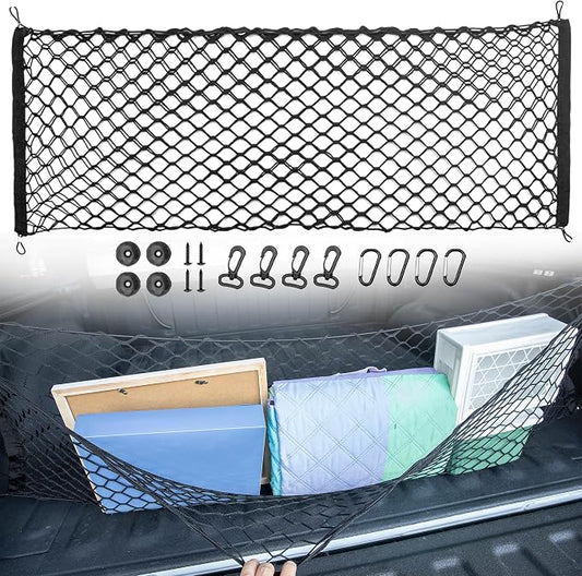 RED WOLF Truck Bed Cargo Net for Pickup Truck Bed Elastic Car Rear Trunk Cargo Storage Net 51''×18'' Envelope Style Mesh Cargo Net for GM Silverado Sierra,Ford F150