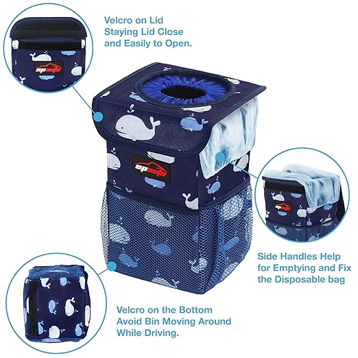 EPAuto Waterproof Car Trash Can with Lid and Storage Pockets, 1.8 Gallon, Blue