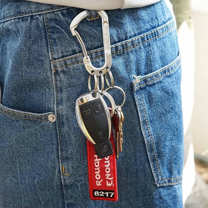 Rough Enough Carabiner Keychain Clip with Triple 3 Keyring Buckle Aluminum Alloy Metal for EDC Preppy Teens Men