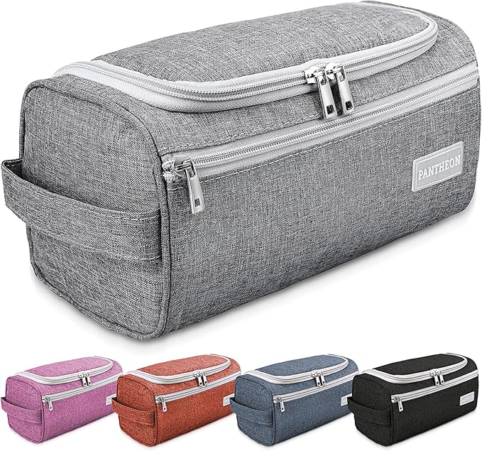 Pantheon Travel Toiletry Bag for Men and Women, Travel bag for Toiletries, Valentines Day Gifts for Men, Travel Bathroom Bag, Mens Travel Bag Hanging Toiletry Organizer Toiletry Kit (Gray)