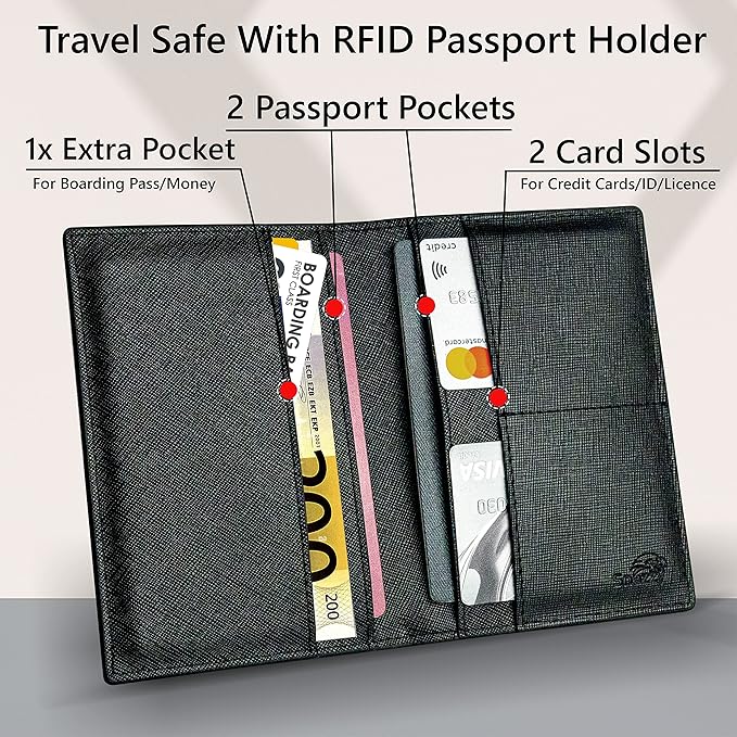 2 Passport Holder - Travel Essentials, RFID Blocking Wallet Credit Card Organiser, Plain Accessories Slim Cover For Men & Women | Travel Essentials, RFID Blocking, Wallet, Accessories, Slim Cover