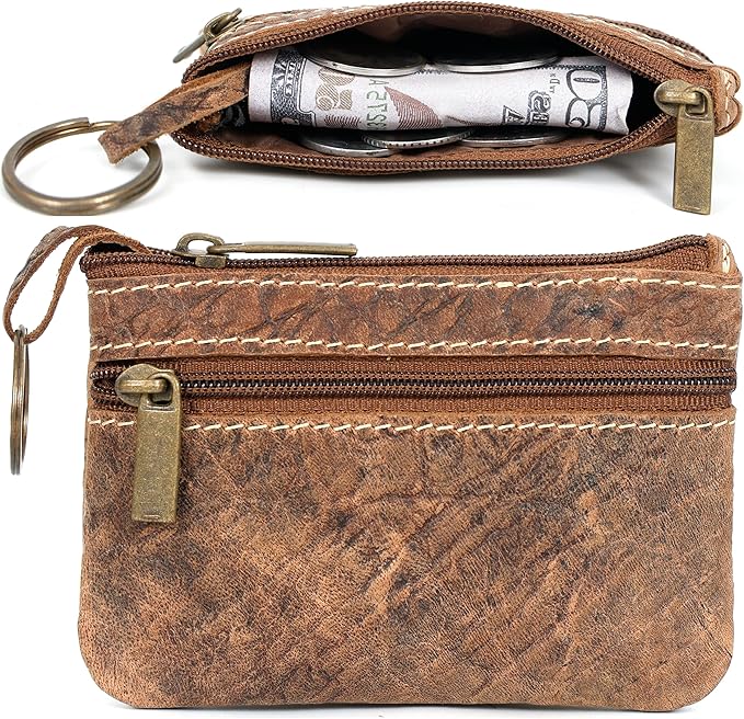 Coin Purse for Men,Coin Pouch for Men,Genuine Leather Mens Tray Purses Coin Purse Cash Change Wallet Key Holder Money Pouch (Shrunken Brown)