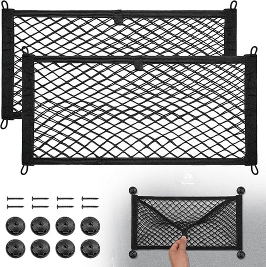 BUMBEE Mesh Cargo Net, Envelope Netting, Elastic Pocket Pouch Bungee Organizer for Car Seat Back RV Wall Trunk, Hooks & Screws Included(21.7'' x 9.8'')