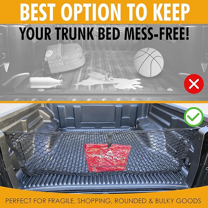 Envelope Style Elastic Trunk Mesh Cargo Net w Hooks - Accessories for Toyota Tundra 2022-2026 - Premium Trunk Organizer & Storage - Cargo Net for Pickup Truck Bed - Car Organizer for Toyota Tundra