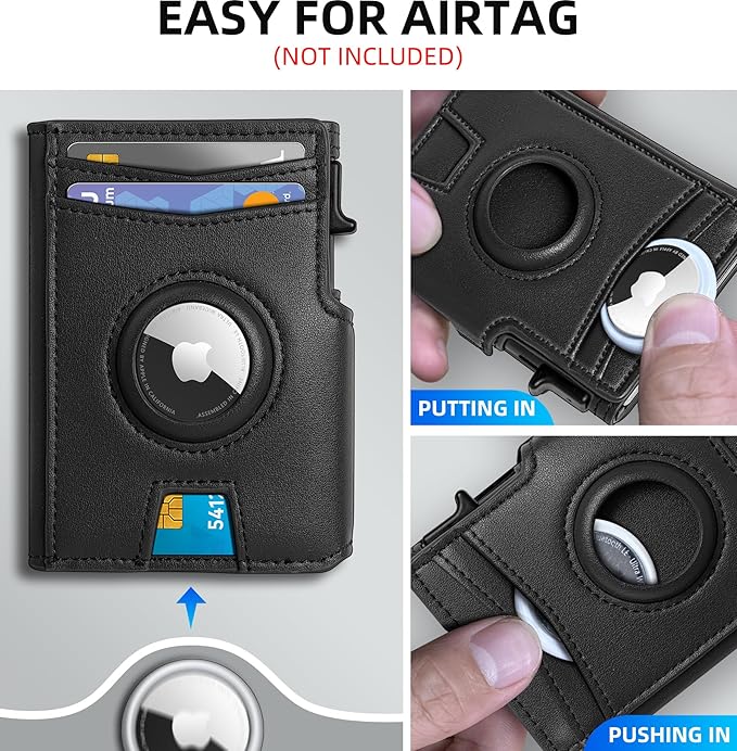 miyozi Airtag Wallet for Men,with Money Clip 10 Cards Metal Case Smart Slim Pop Up Credit Card Holder Flip with Magnetic Closure RFID Blocking wallet with Gift Box