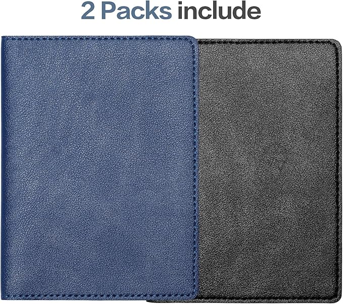 2 Pack Passport covers and Vaccine Card Holder PU Leather Passport Wallet Vaccine Case Protector Slot Travel Passport Wallets for Women & Men (Black&Blue)