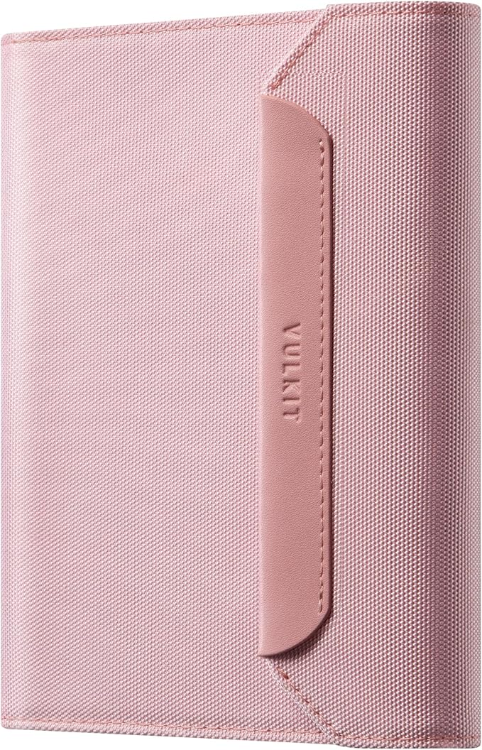 VULKIT RFID Blocking Leather Passport & Card Holder, Dual Person Travel Passport Wallet with Secure Magnetic Closure, Pink