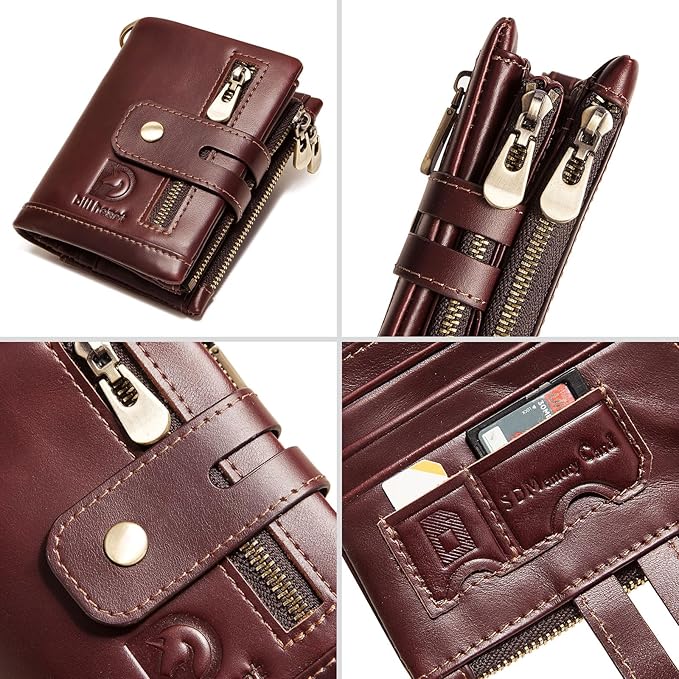 Chain wallets for men, Genuine Leather Biker Wallet with RFID Blocking Brown Color with Chain…