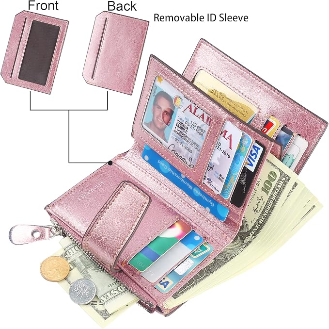 Lavemi Small Compact Women Wallet RFID Blocking Genuine Leather Bifold Purse with ID Windows