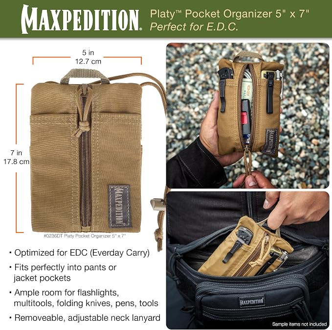 MAXPEDITION Platy Pocket Organizer, Durable EDC Tool Pouch for Men, Neck Wallet with Paracord Lanyard, Holds Flashlight, Multitool, Pen, Notebook