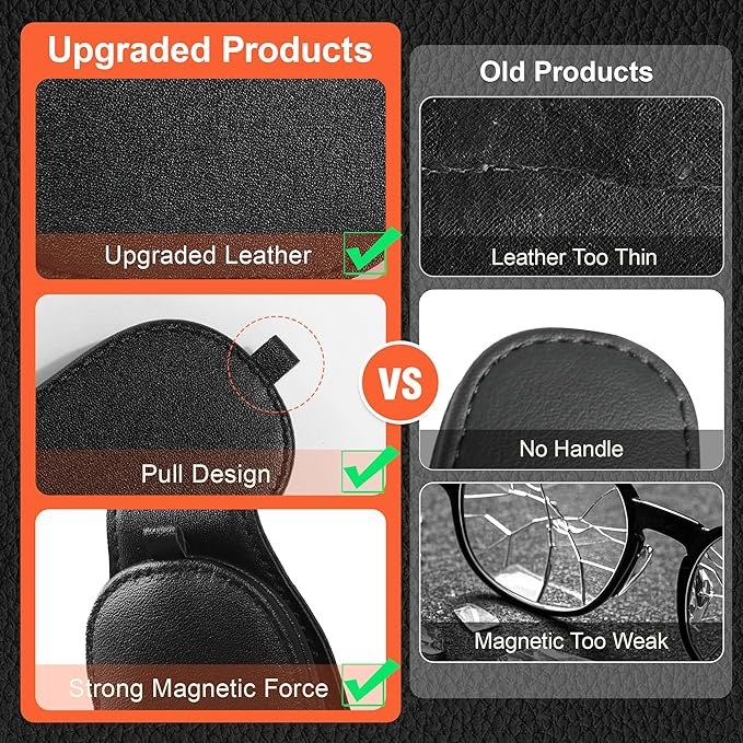 2-Pack Sunglass Holder for Car, Magnetic Leather Sunglasses Holder for Car Visor, Ticket and Card Clip, Sunglasses Organizer for Car Accessories, Auto Interior Accessories