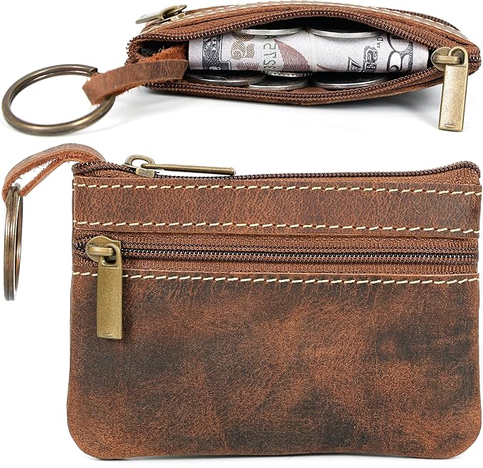 Coin Purse for Men,Coin Pouch for Men,Genuine Leather Mens Tray Purses Coin Purse Cash Change Wallet Key Holder Money Pouch (Brown)