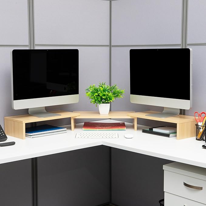 Mind Reader Dual Monitor Stand, Desktop Organizer, Laptop Riser, Office, MDF, 51.25"L x 9.25"W x 4.75"H, Brown