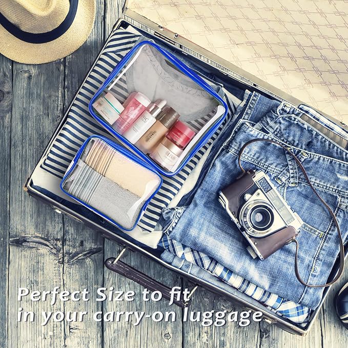 3pcs Clear Toiletry Bag, TSA Approved Toiletry Bags Clear Cosmetic Bag for Women Men, Crystal Clear Makeup Bag Organizer, Clear Travel Bags Zipper Carry on Airport Airline Compliant Bag Luggage Pouch