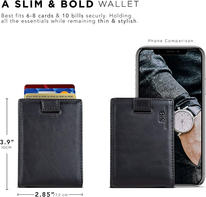SERMAN BRANDS RFID Blocking Slim Money Clip Wallet – Leather Bifold Front Pocket Minimalist Mens Wallet with Money Clip for Men, Small Credit Card Holder Wallet - Travel Wallet with Gift Box