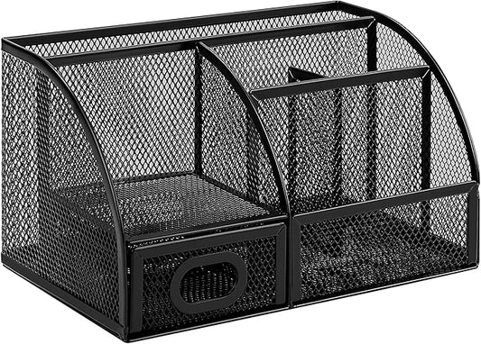 Amazon Basics Pen Holder and Desk Organizer, Office Supplies Storage Caddy, 9.1" x 5.9" x 5.5", Black