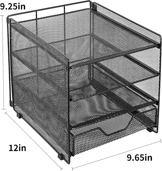 OPNICE Desk Organizers and Accessories, 4-Tier Desktop File Organizer with Drawer, Office Desk Accessories & Workspace Organizers for Office, Home Supplies(Black)