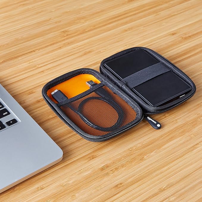 Amazon Basics Portable External Hard Drive Carrying Case with Mesh Storage, Protection, Secure Strap, Black