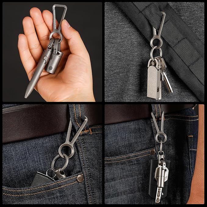 KeyUnity KM01 Titanium EDC Keychain Clip with Bottle Opener, Quick Release Carabiner Key Ring Holder for Men