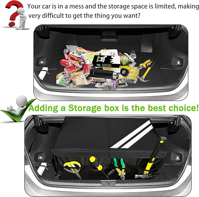 YOSRTER for Dodge Charger Durango Challenger Ram Car Trunk Organizer Collapsible Storage Box with Handle Foldable Lid Non Slip Bottom Sturdy Base Panel 2 Compartment White Trim