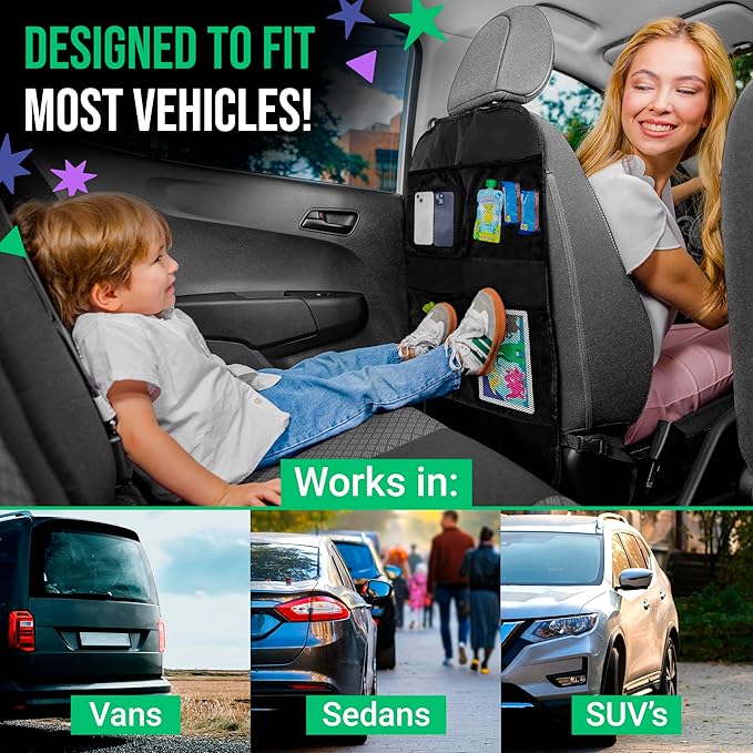Todays Kids 2 Pack Kick Mats Back Seat Protector - Backseat Car Organizer for Kids, Car Storage Organizer, Back Seat Cars Organizers, Cars Organizers Backs Seats, Travel Accessories, 4 Pockets