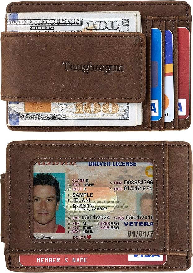 Toughergun Slim Wallet for Men RFID Blocking Money Clip, Minimalist Front Pocket Credit Card Holder, Magnetic Thin Mens Wallets with ID Window