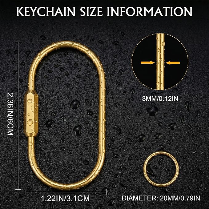 Tiezzi 8 Pack Gold Brass Key Rings with Screw Lock, Carabiner Keychain Clips with 10 O-Rings, Keychain Clasps & Bag Charm Holders for Purses, Tote Bags, Handbags and DIY Crafts