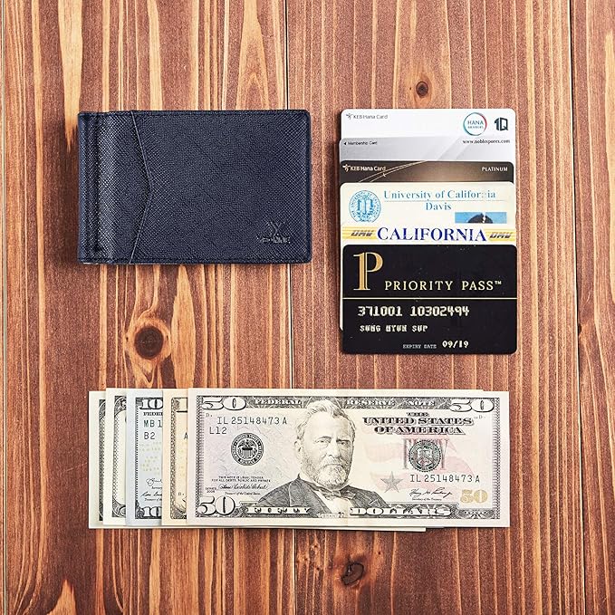 YBONNE Mens Slim Wallet with Money Clip Front Pocket RFID Blocking Thin Bifold Leather Card Holder Minimalist Mini Billfold