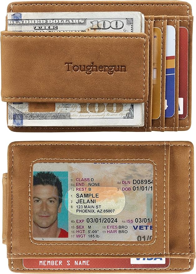 Toughergun Slim Wallet for Men RFID Blocking Money Clip, Minimalist Front Pocket Credit Card Holder, Magnetic Thin Mens Wallets with ID Window