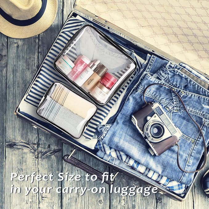 6pcs Clear Cosmetic Bags, TSA Approved Toiletry Bag Set Crystal Clear Travel Beach Essentials Bag Organization PVC, Clear Makeup Bags Luggage Pouch Carry on Airport Airline Compliant Bag Women Men