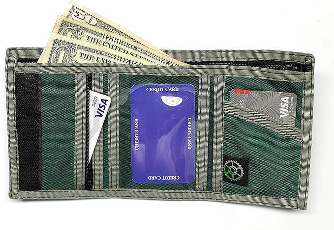 Sprocket Nylon Trifold Wallet with Zippered Coin Pocket & ID Window (Green)