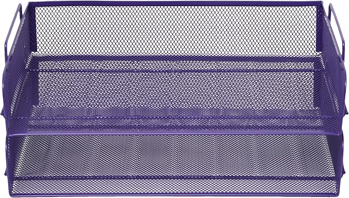 EASEPRES 2 Pack Stackable Desk Paper Tray, Metal Mesh Desktop Document Letter File Organizer for Office Home School, 13.5'' L x 9.75'' W x 5.5'' H, Purple