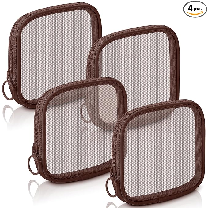Weewooday 4 Pcs Mesh Makeup Bag Mesh Cosmetic Bag Travel Toiletry Pouch with Zipper Mini Makeup Cosmetic Purse for Daily Accessory(Small,Brown)