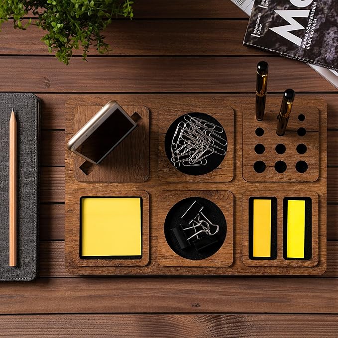 Desk Organizer - Desk Organizers and Accessories for Office Accessories, Home Office Essentials, Workspace Organization - Stylish Office Organizer with Compartments for Phone, Pens (Large)