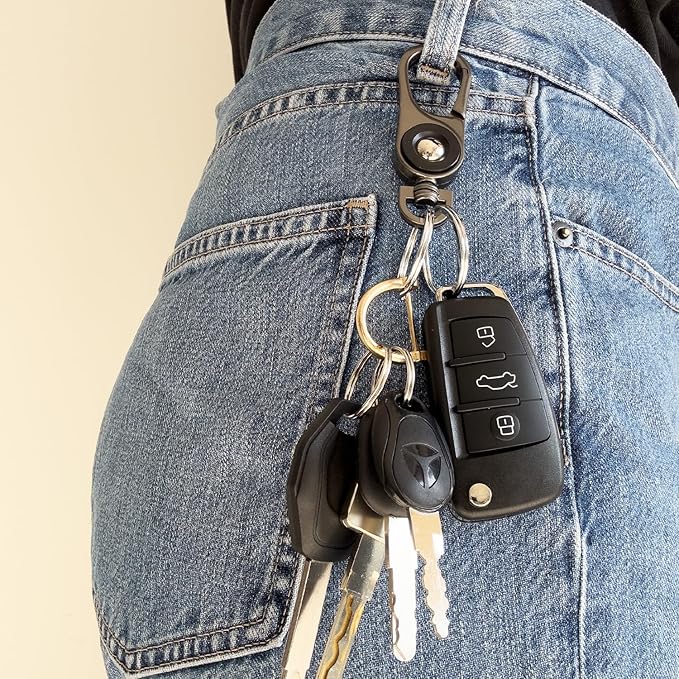 Key chains men, Car Key Chain, Heavy Duty key fob holder with 2 Key Rings, Gunmetal