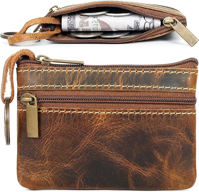 Coin Purse for Men,Coin Pouch for Men,Genuine Leather Mens Tray Purses Coin Purse Cash Change Wallet Key Holder Money Pouch (Antique Brown)