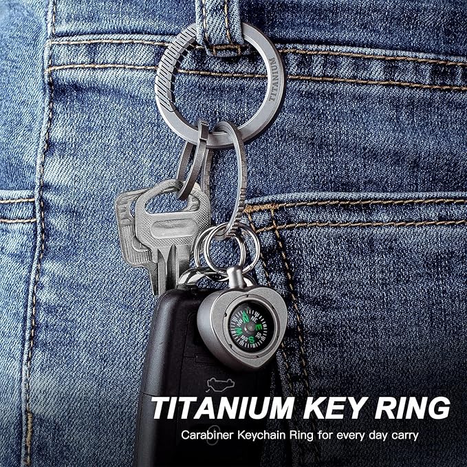 TISUR Titanium Keychain Rings, Split Side Pushing Key Rings Heavy Duty Black Key Ring For Key Chain Carabiner Dog Tag Ring