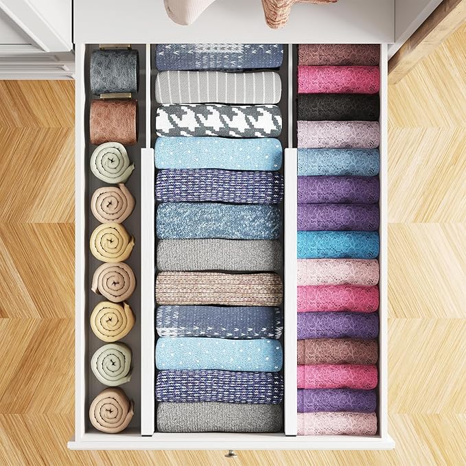 SpaceAid Bamboo 4 Pack Dresser Drawer Dividers, 4.65??High Adjustable 17??22??Drawer Organizers, Expandable Organization for Clothing, Clothes, Dressers, White