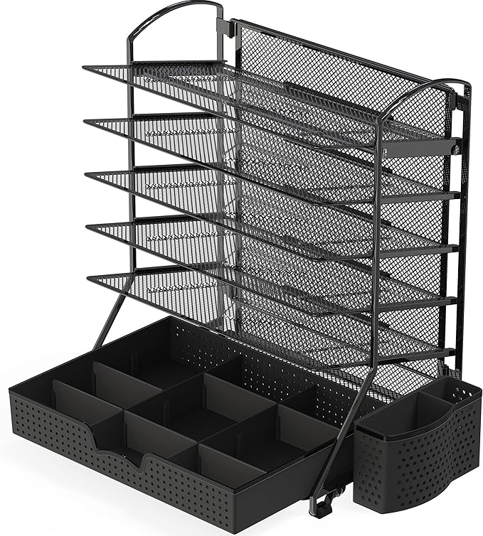 Simple Houseware 6-Tier Desk Document File Tray Organizer with Supplies Sliding Drawer, Black