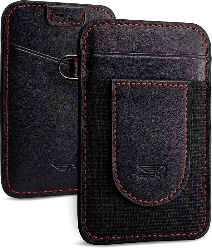 POCKT Card Holder Wallet For Men and Women - Slim Minimalist Front Pocket Wallet Elastic Credit Card Holder Genuine Leather RFID Blocking Card Case Wallets