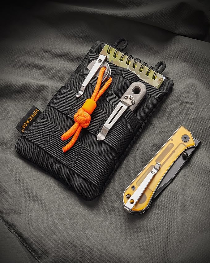 VIPERADE VE3 Tool Pouch Pocket Organizer, Nylon Tool Belt Pouch with 4 Pockets Tool Storage EDC Pouch for Flashlight/Pocket Knife, Tactical Pen, Notebook (Black)
